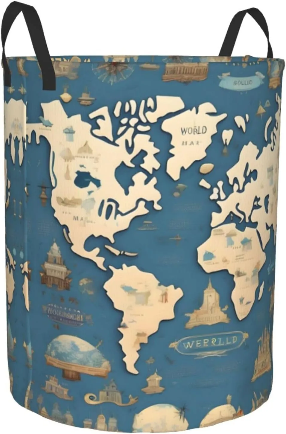World Map Large Laundry Hampers, Collapsible Tall Clothes Baskets, Washing Bag For Bathroom, Bedrooms