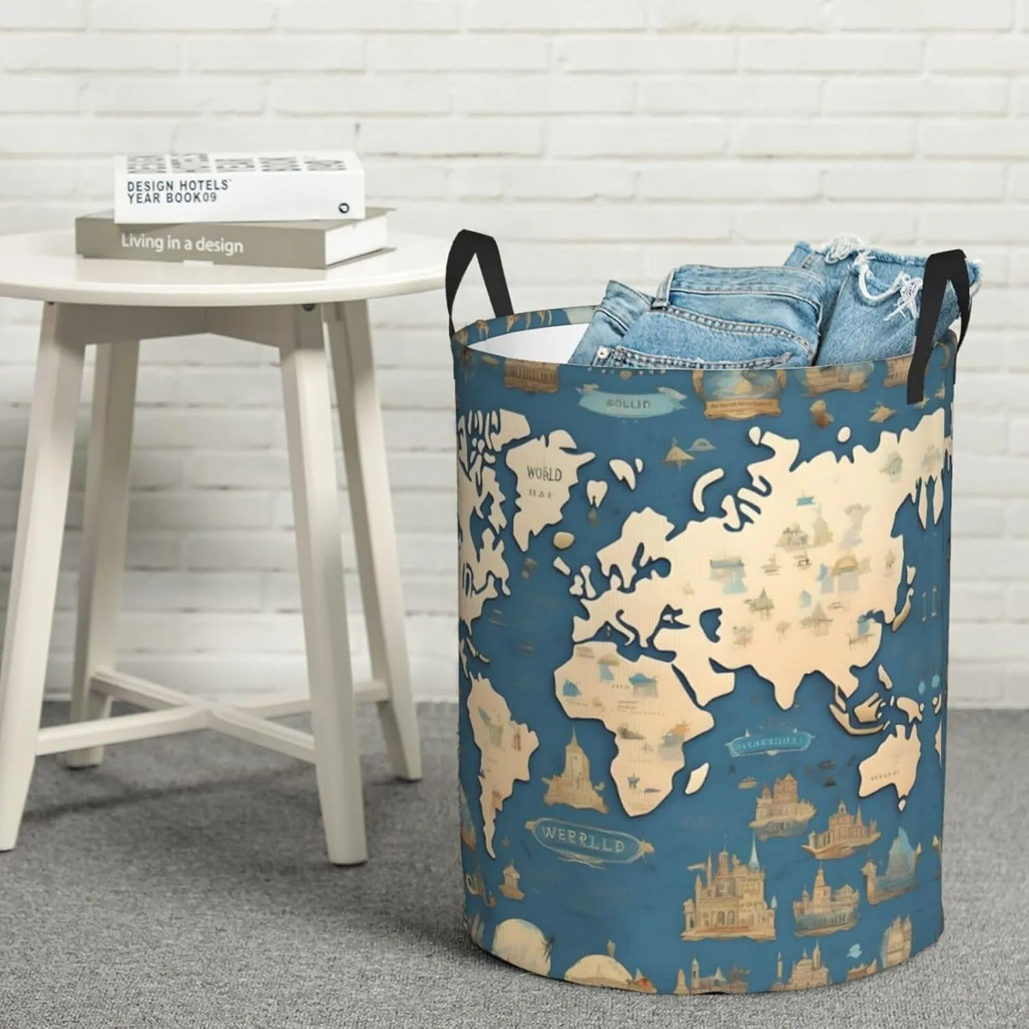 World Map Large Laundry Hampers, Collapsible Tall Clothes Baskets, Washing Bag For Bathroom, Bedrooms