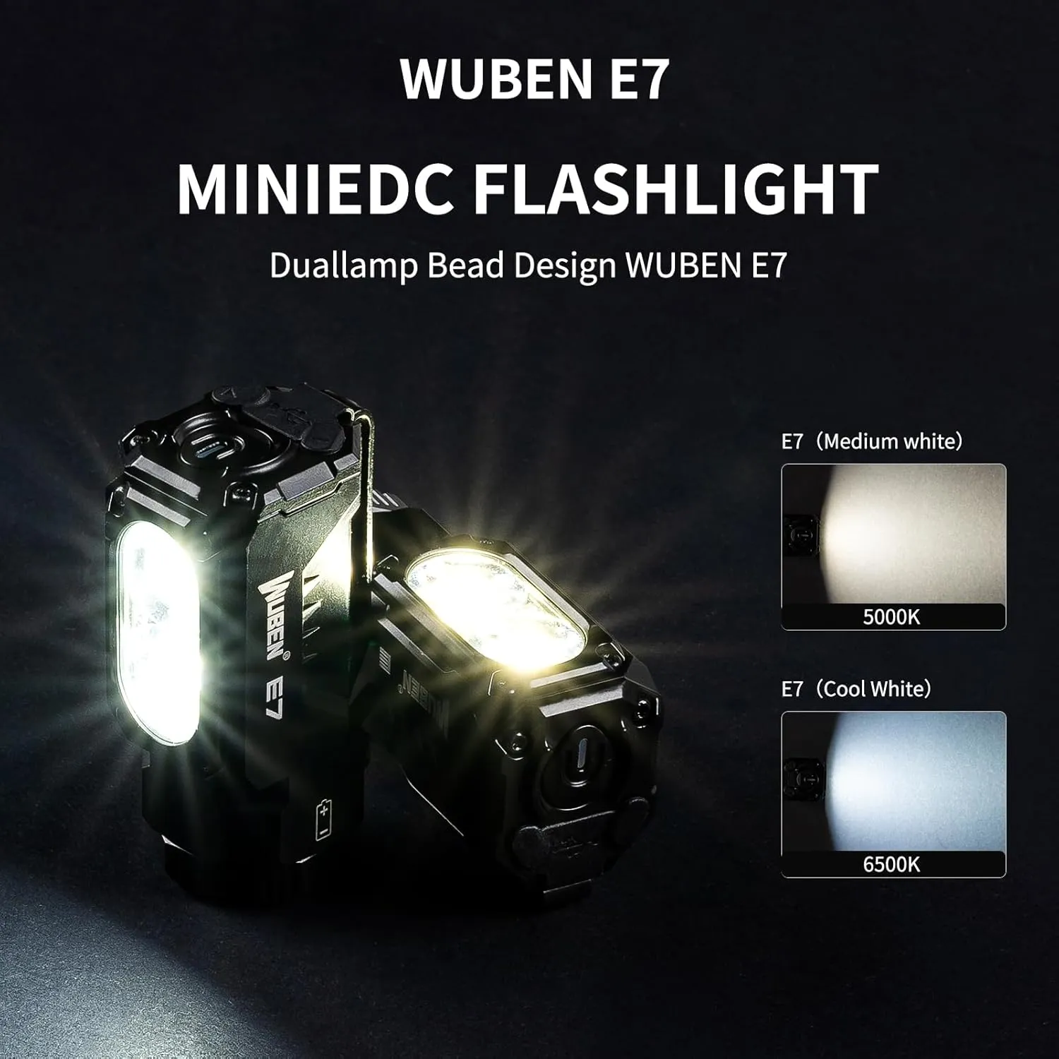 WUBEN E7 EDC Flashlight, 1800 Rechargeable Lumens Mini Flashlight, Super Bright Small Flashlight, 6 Modes IP68 Built-in Waterproof Handheld Flash Light for Emergencies Camping Hiking