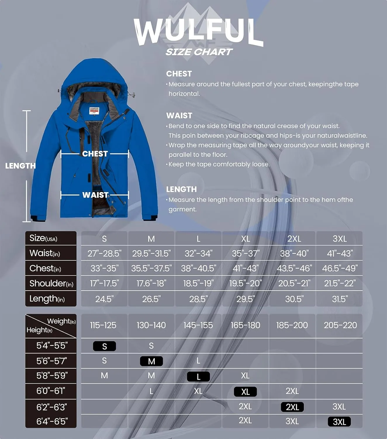 WULFUL Men's Waterproof Ski Jacket Warm Winter Snow Coat Mountain Windbreaker