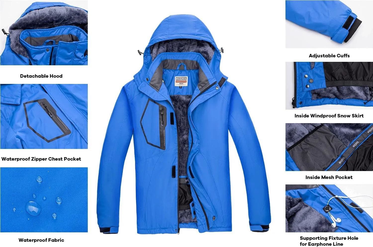 WULFUL Men's Waterproof Ski Jacket Warm Winter Snow Coat Mountain Windbreaker