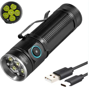 XC03 Pocket Flashlights High Lumens Max 3000 Lumen,Rechargeable Powerful Flashlight with High Powered 6 PC LED,5-Mode Flash Light,Compact Flashlight for Camping, Emergency.