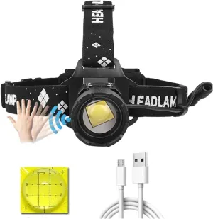 XHP99 LED Head Torch Rechargeable, 10000 Lumen Super Bright Headlamp Motion Sensor 5 Modes Head Torch High Power Zoomable Headlight with Power Indicator for Camping