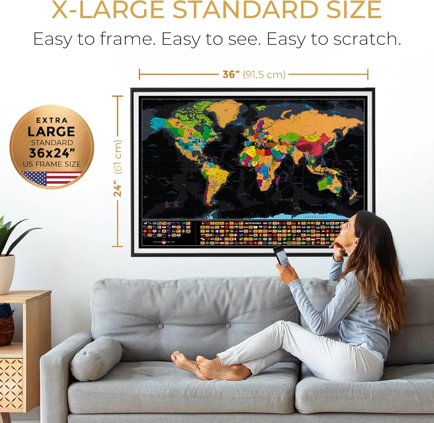 XL Scratch Off World Map with 233 Flags – 36 x 24 Scratch Off Map of The World   Scratch Off USA Map – Easy to Frame World Scratch Off Map   Tools – Travel Map Wall Poster - Deluxe Gift for Travelers (BLACK)