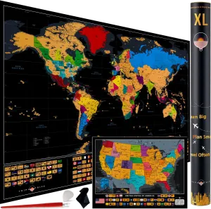 XL Scratch Off World Map with 233 Flags – 36 x 24 Scratch Off Map of The World   Scratch Off USA Map – Easy to Frame World Scratch Off Map   Tools – Travel Map Wall Poster - Deluxe Gift for Travelers (BLACK)