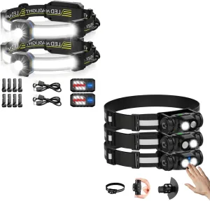 Y008 230° Broadbeam Rechargeable Headlamp with Red Taillight & Motion Sensor Detachable Head lamp with Magnet