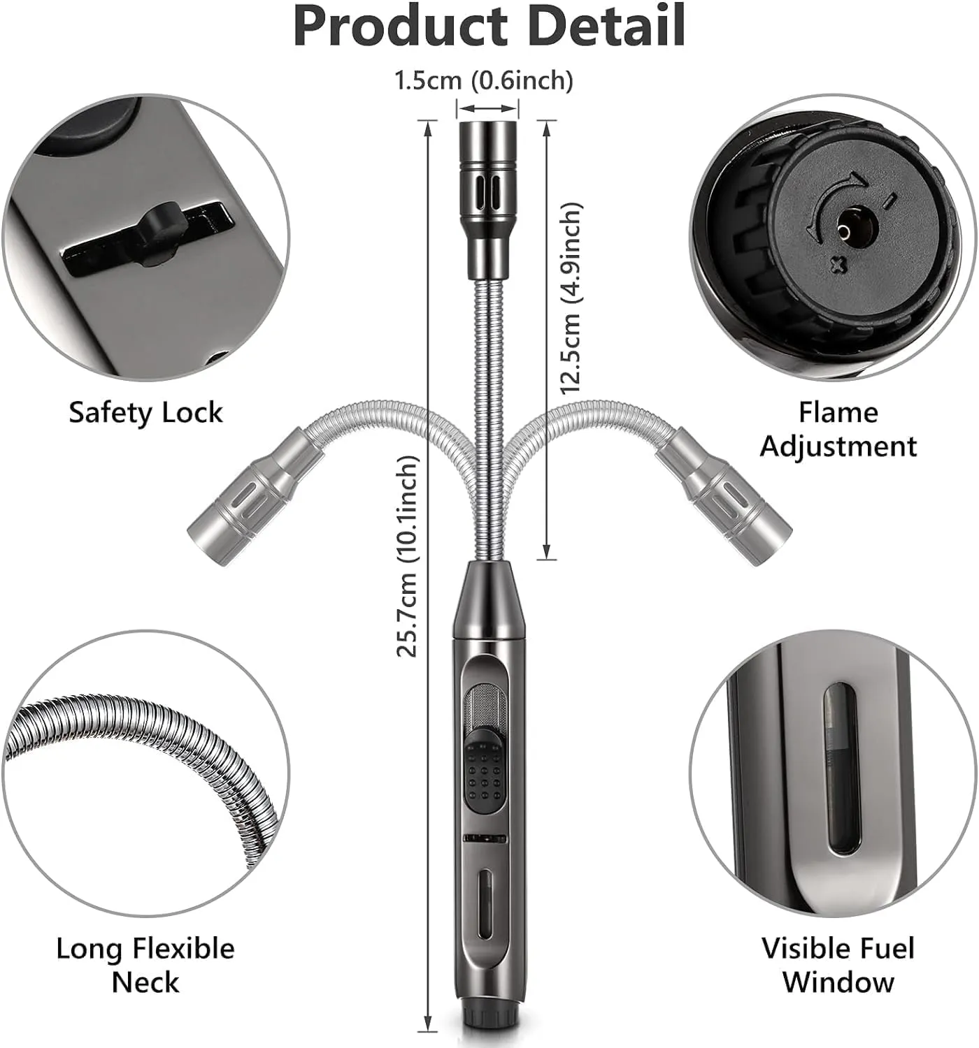 Y17 360° Flexible Gas Lighter with Locking Device Storm Jet Flame Lighter for Fireplace, Kitchen, Candles, BBQ, Oven, Campfire (Not Prefilled)