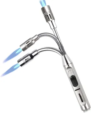Y17 360° Flexible Gas Lighter with Locking Device Storm Jet Flame Lighter for Fireplace, Kitchen, Candles, BBQ, Oven, Campfire (Not Prefilled)