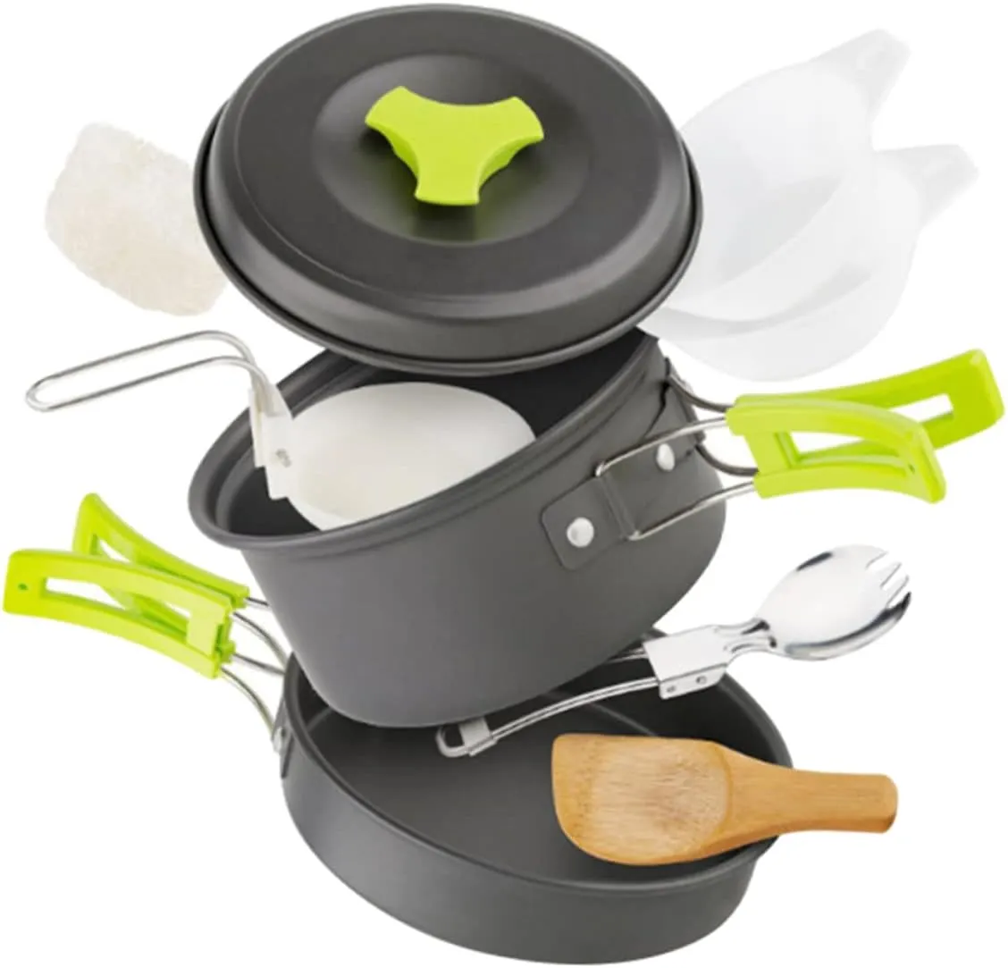 YARNOW Portable Camping Pot Set 2-Person Cooking Set Frying Pan Nonstick Pots Camping Cookware Collapsible Table Silverware Outdoor Dinnerware Aluminum Easy to Clean