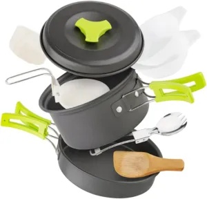 YARNOW Portable Camping Pot Set 2-Person Cooking Set Frying Pan Nonstick Pots Camping Cookware Collapsible Table Silverware Outdoor Dinnerware Aluminum Easy to Clean