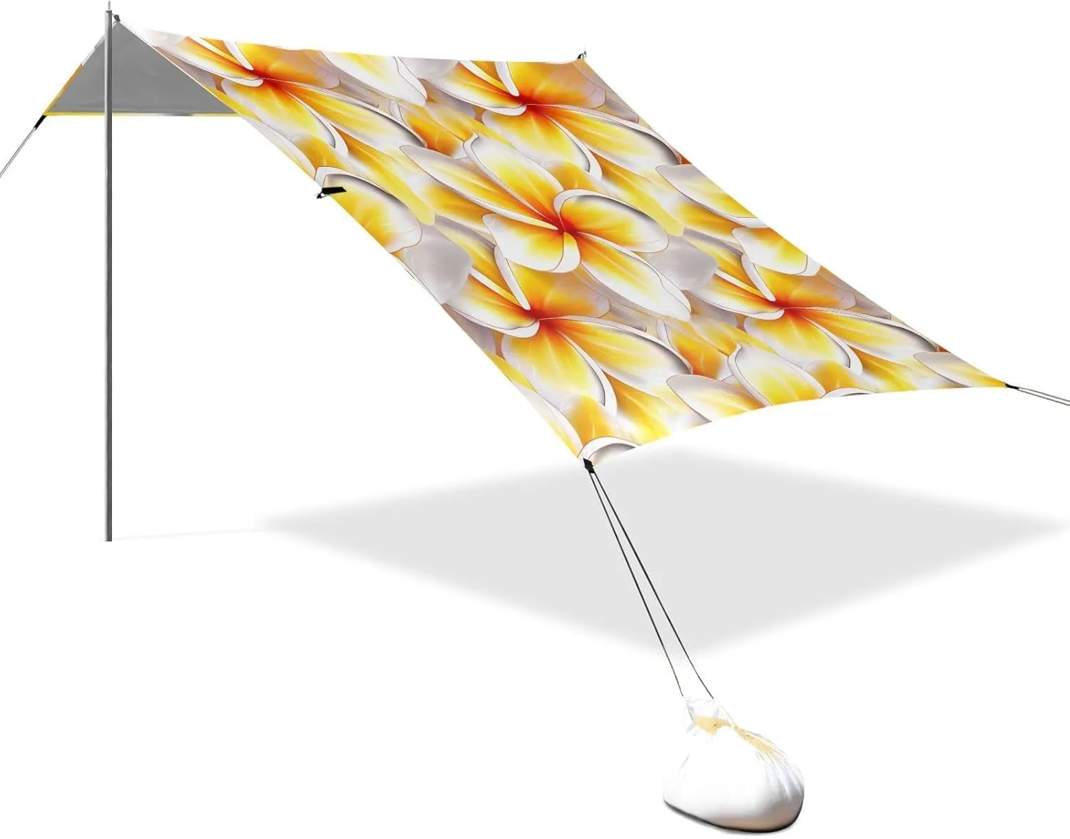 Yellow White Plumeria Flowers Beach Canopy Tent Outdoor Patio Sun Shade Shades Camping Sun Shelter 9.2 × 10.5 FT Waterproof with Poles Sand Anchor