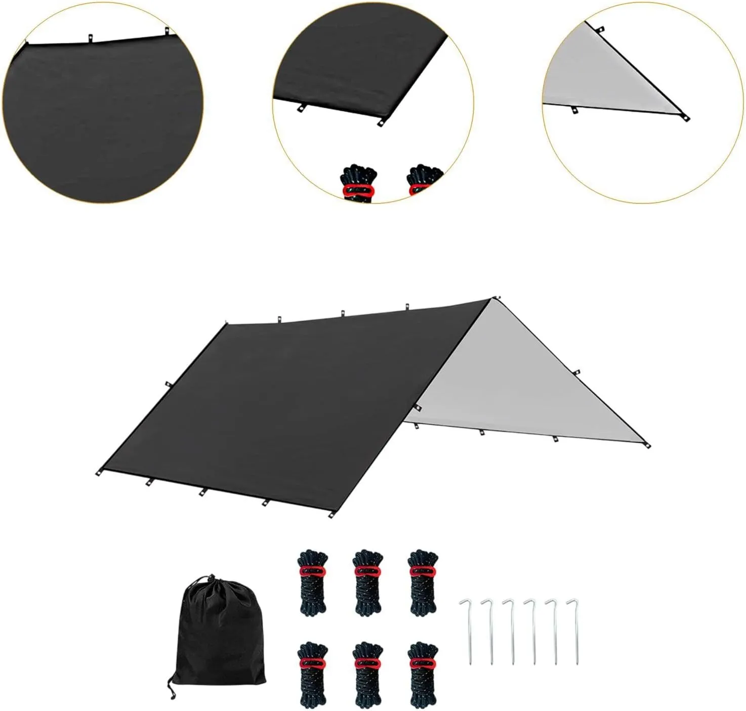 YIJU Hammock Rain Fly Camping Gear Waterproof with Carry Bag Foldable Multipurpose for Hiking Survival Shelter Easily Install, Black S