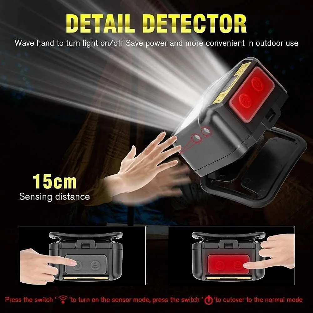 YIRENZUI Rechargeable LED Headlamp Flashlight, Motion Sensor Head Lamp, Waterproof, Bright White Led & Blue Light for Running, Camping, Hiking & More，Most Ideal Choice
