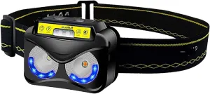 YIRENZUI Rechargeable LED Headlamp Flashlight, Motion Sensor Head Lamp, Waterproof, Bright White Led & Blue Light for Running, Camping, Hiking & More，Most Ideal Choice