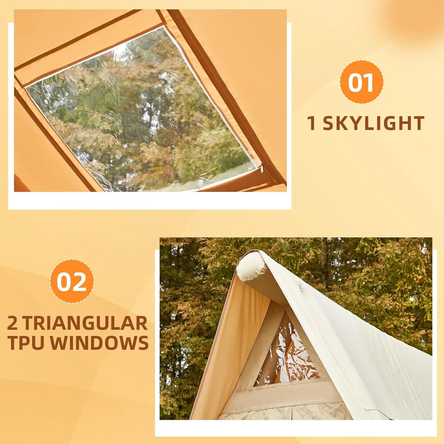 YOLENY Inflatable Tents for Camping, 4/6/8/10/12 Person Tent with TPU Skylight, Mesh Windows, Stove Jack & Pump, Easy Setup 4 Season Glamping Tent, Waterproof & Windproof