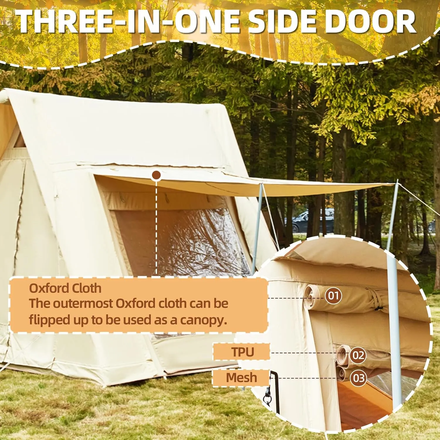YOLENY Inflatable Tents for Camping, 4/6/8/10/12 Person Tent with TPU Skylight, Mesh Windows, Stove Jack & Pump, Easy Setup 4 Season Glamping Tent, Waterproof & Windproof