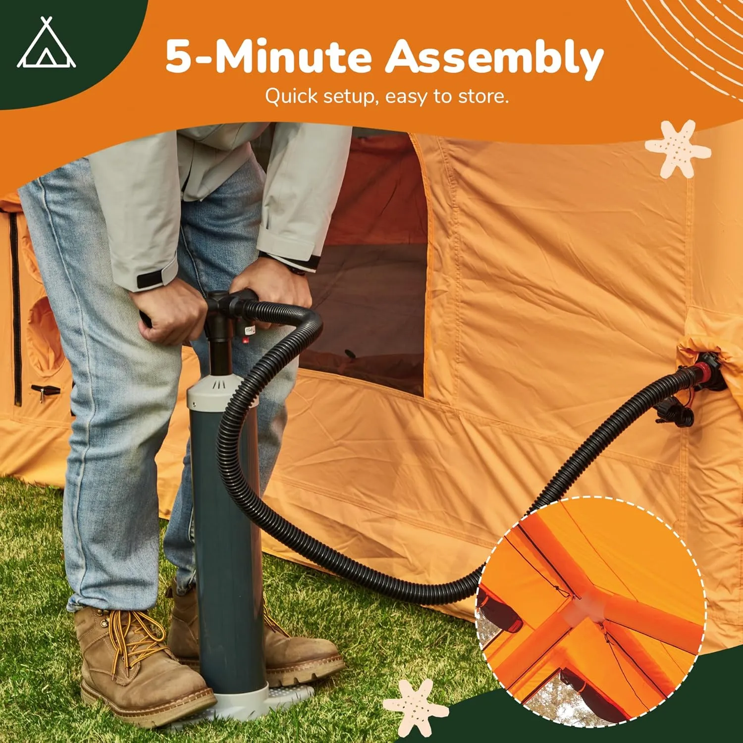 YOLENY Inflatable Tents for Camping, 4/6/8/10/12 Person Tent with TPU Skylight, Mesh Windows, Stove Jack & Pump, Easy Setup 4 Season Glamping Tent, Waterproof & Windproof