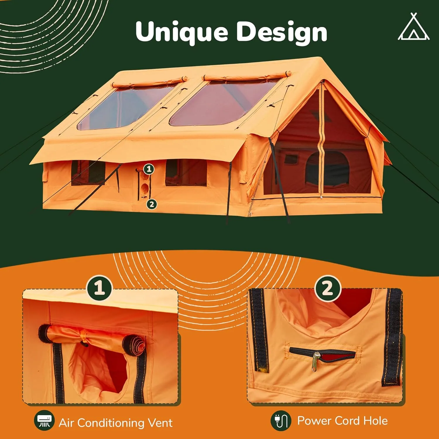 YOLENY Inflatable Tents for Camping, 4/6/8/10/12 Person Tent with TPU Skylight, Mesh Windows, Stove Jack & Pump, Easy Setup 4 Season Glamping Tent, Waterproof & Windproof