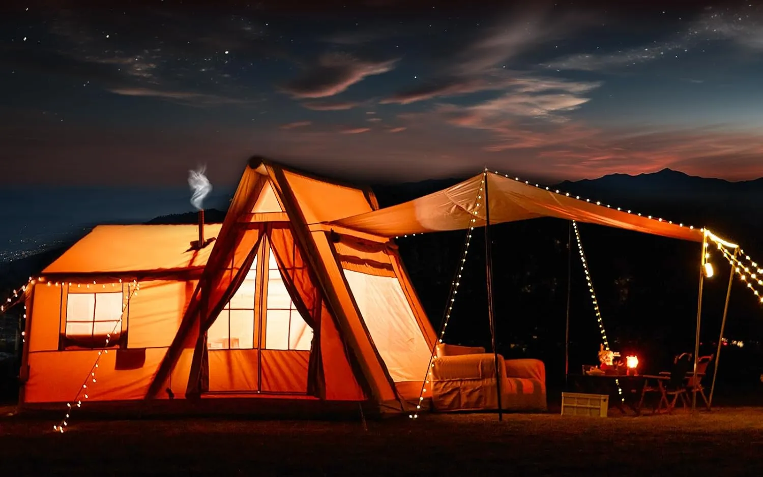 YOLENY Inflatable Tents for Camping, 4/6/8/10/12 Person Tent with TPU Skylight, Mesh Windows, Stove Jack & Pump, Easy Setup 4 Season Glamping Tent, Waterproof & Windproof