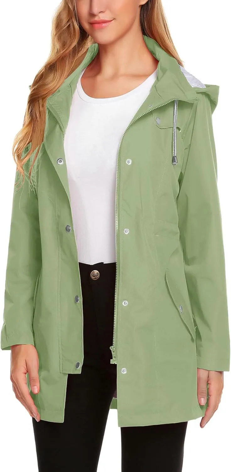 ZHENWEI Womens Lightweight Hooded Waterproof Active Outdoor Rain Jacket S-XXL