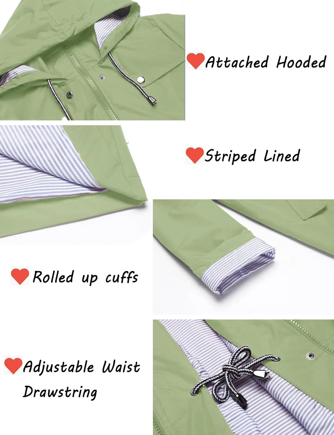 ZHENWEI Womens Lightweight Hooded Waterproof Active Outdoor Rain Jacket S-XXL