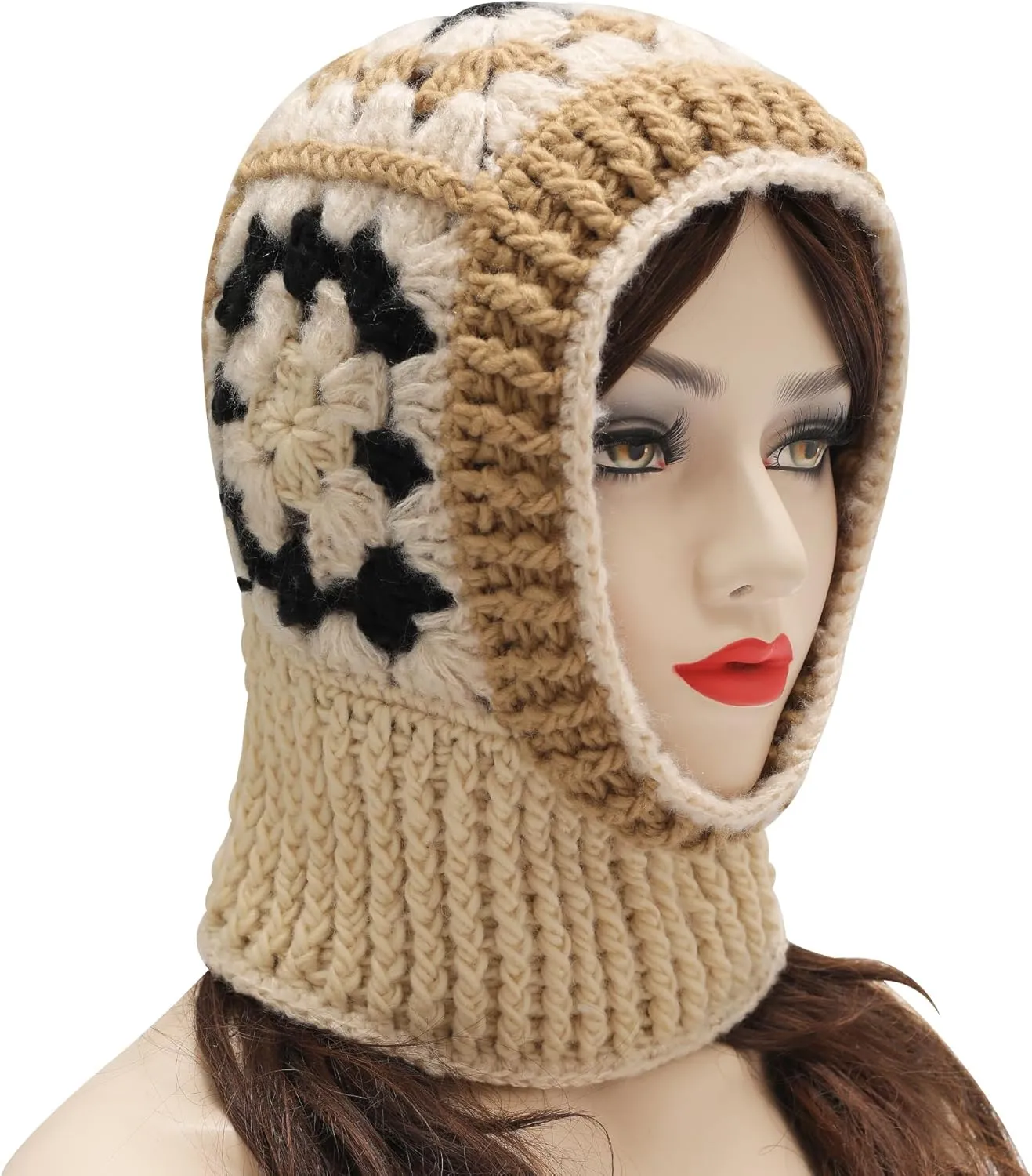 ZLYC Winter Knitted Winter Hat Windproof Hooded Scarf Balaclava Beanie Hat for Women