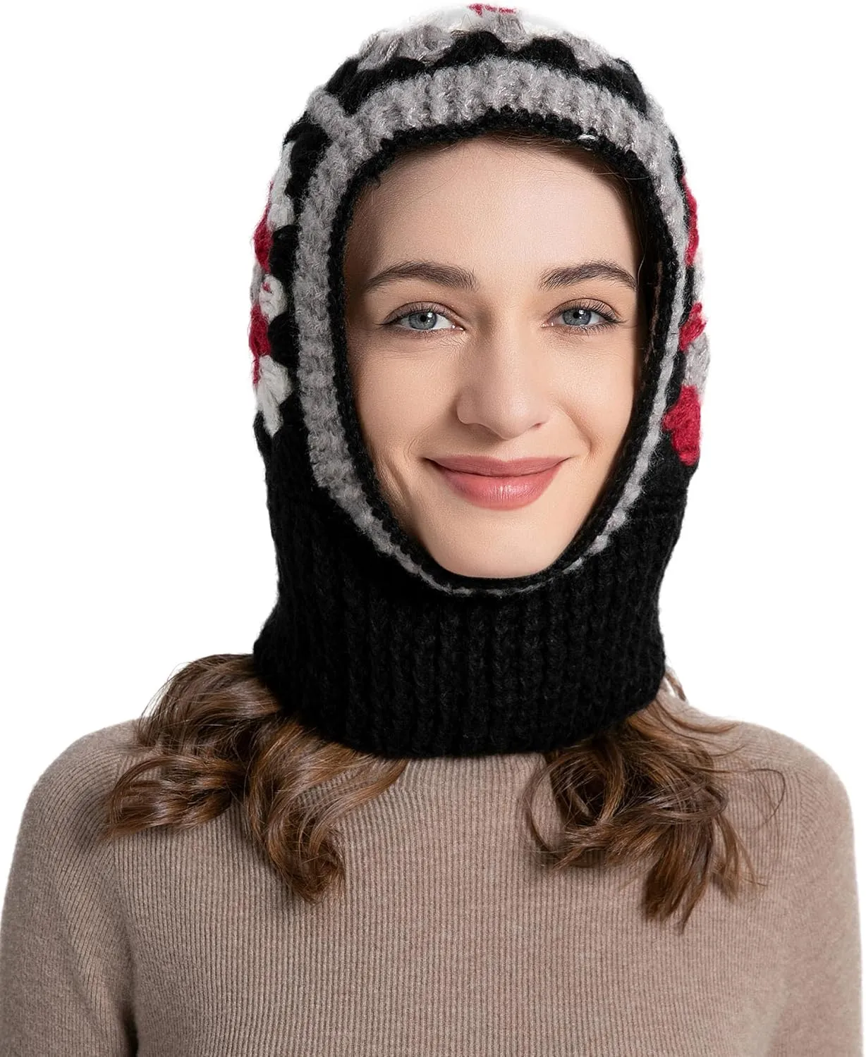 ZLYC Winter Knitted Winter Hat Windproof Hooded Scarf Balaclava Beanie Hat for Women