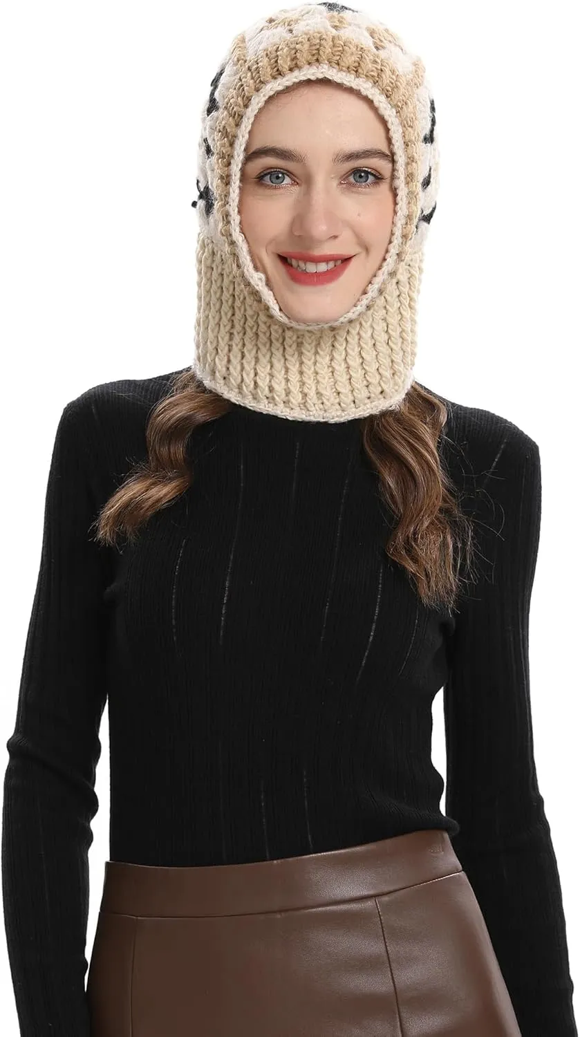 ZLYC Winter Knitted Winter Hat Windproof Hooded Scarf Balaclava Beanie Hat for Women