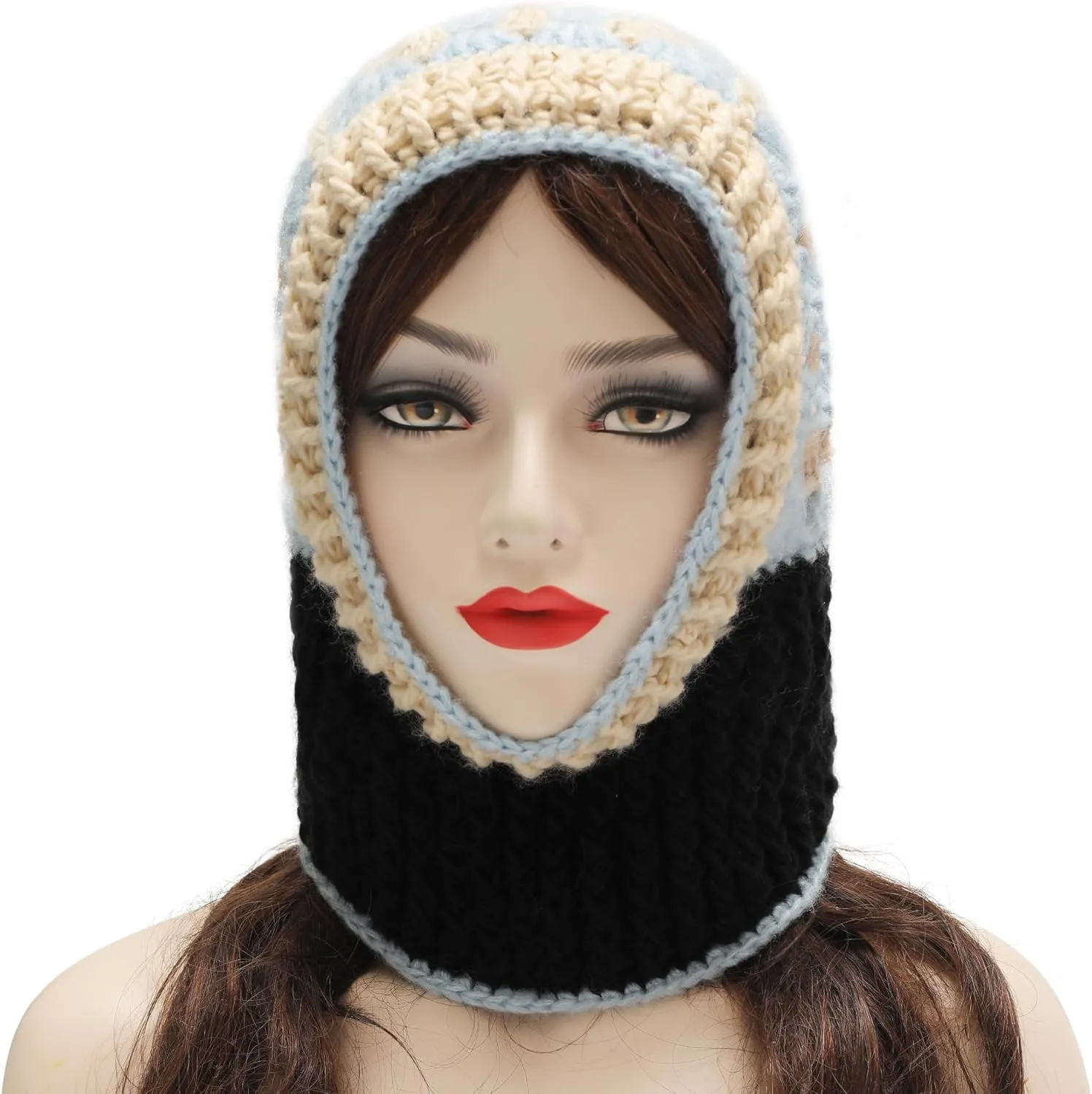 ZLYC Winter Knitted Winter Hat Windproof Hooded Scarf Balaclava Beanie Hat for Women