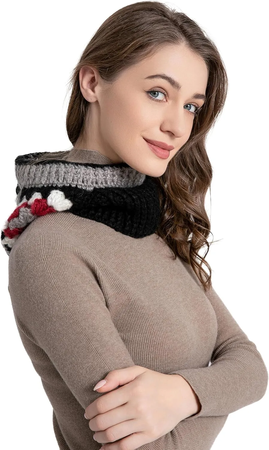 ZLYC Winter Knitted Winter Hat Windproof Hooded Scarf Balaclava Beanie Hat for Women