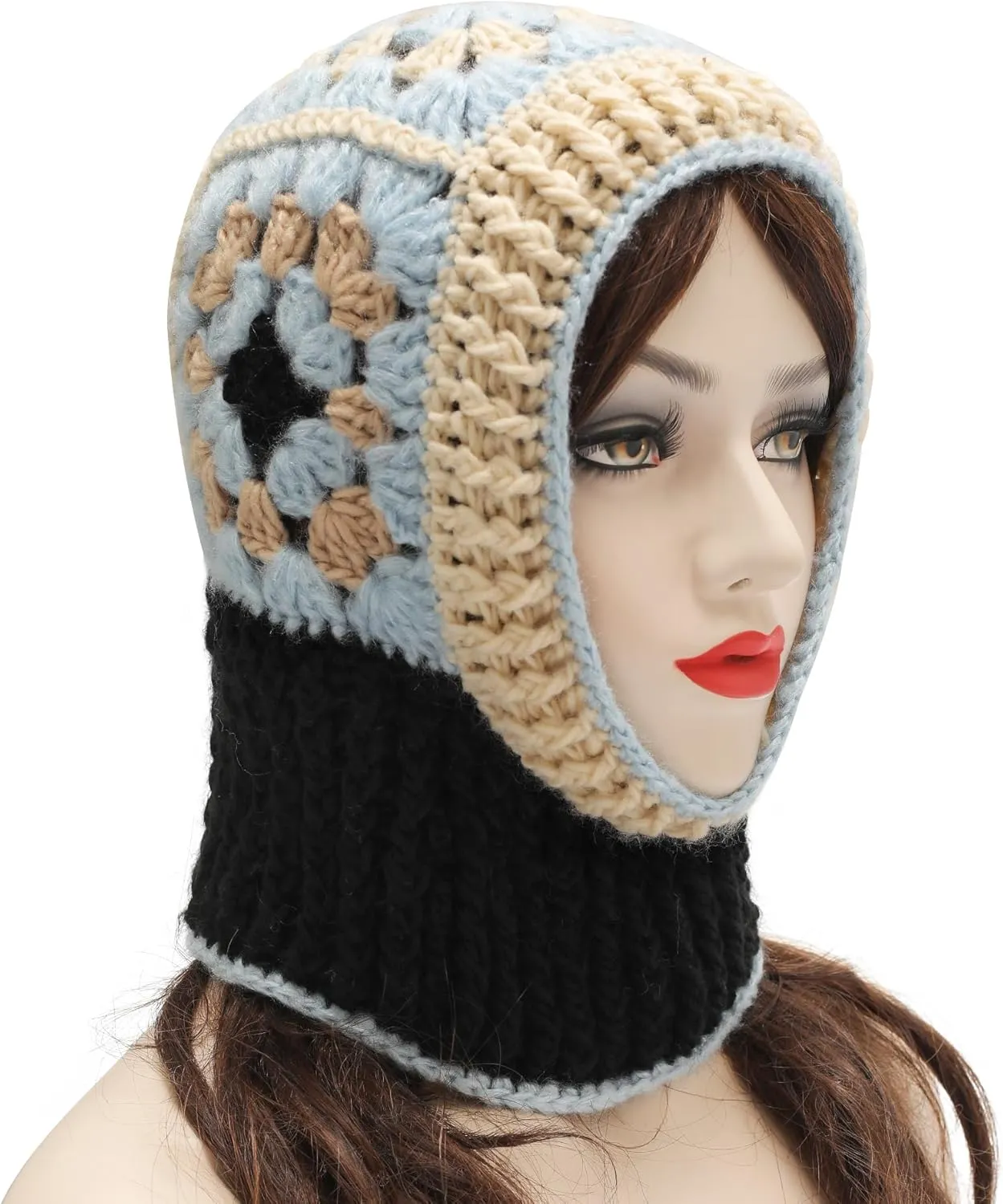 ZLYC Winter Knitted Winter Hat Windproof Hooded Scarf Balaclava Beanie Hat for Women