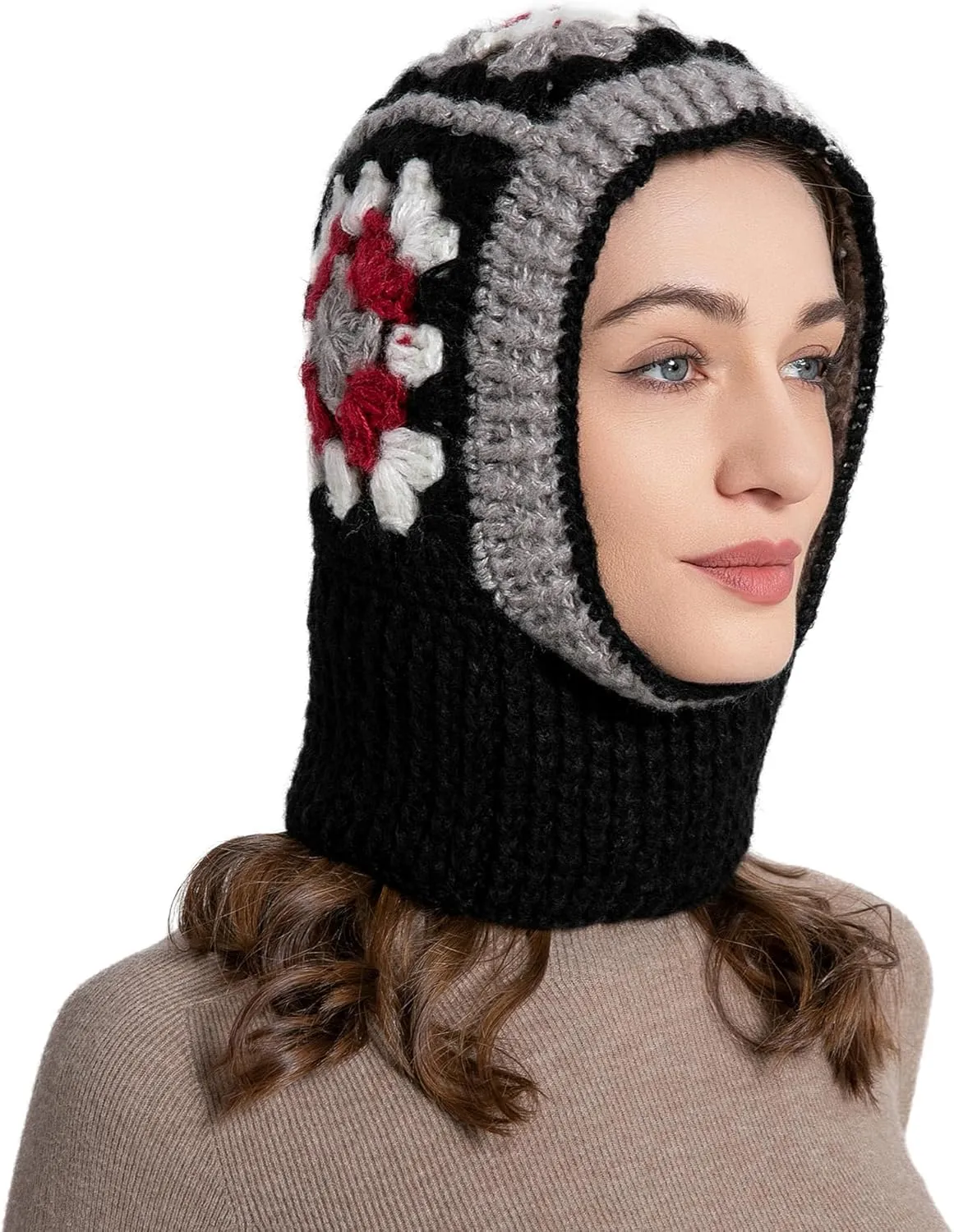 ZLYC Winter Knitted Winter Hat Windproof Hooded Scarf Balaclava Beanie Hat for Women