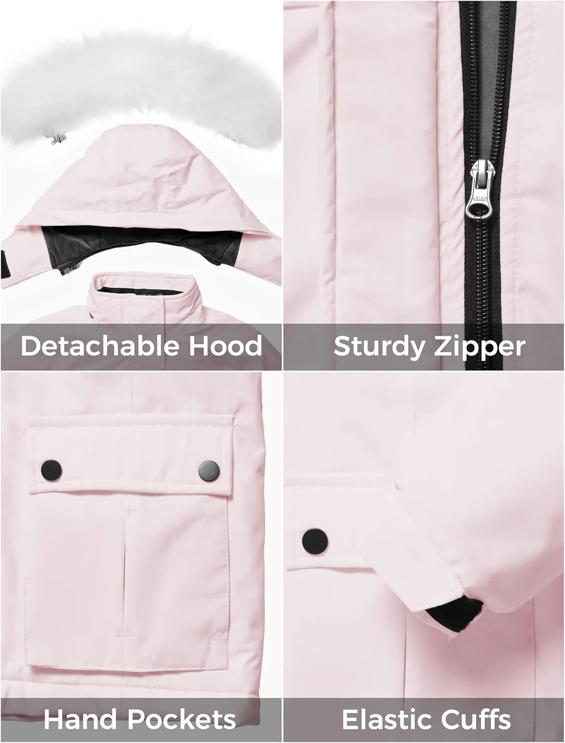 ZSHOW Girls' Ski Jacket Waterproof Warm Winter Coat Fleece Hooded Raincoat with Detachable Hood