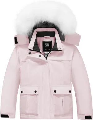 ZSHOW Girls' Ski Jacket Waterproof Warm Winter Coat Fleece Hooded Raincoat with Detachable Hood
