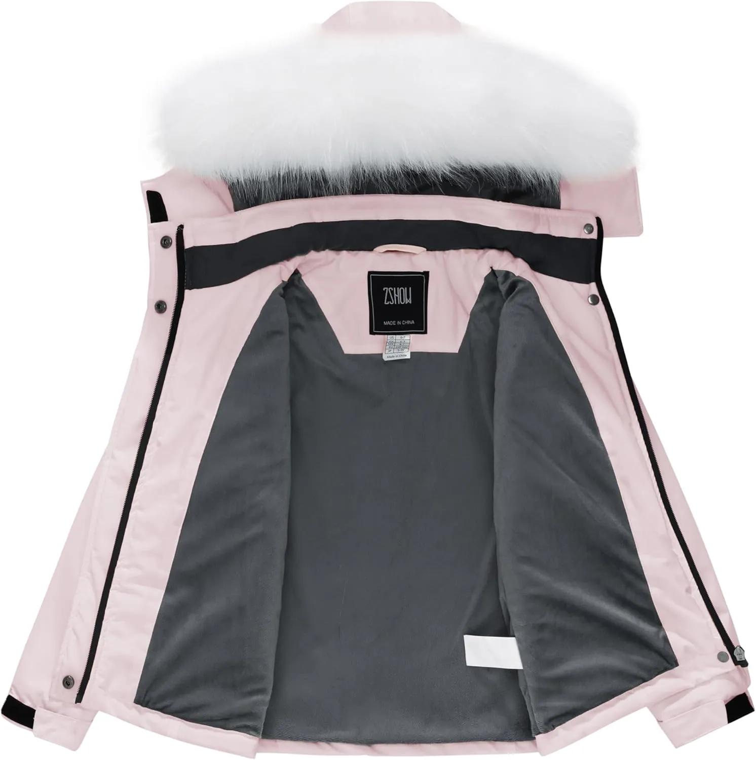 ZSHOW Girls' Ski Jacket Waterproof Warm Winter Coat Fleece Hooded Raincoat with Detachable Hood
