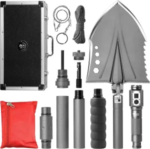 Zune Lotoo Survival Shovel Multitool 33 in 1 Upgrade Kit, Camping Tactical Shovel Foldable, Unbreakable Martensitic Steel Adjustable 7 Angles & Aluminum Carrying Box, Compact Gear for Outdoor Hiking